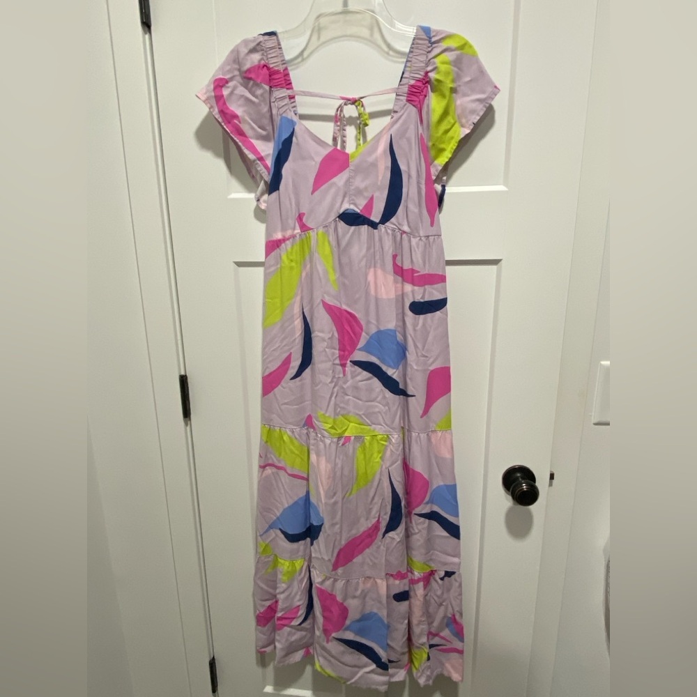 Colorful Maternity Midi Dress with Flutter Sleeves